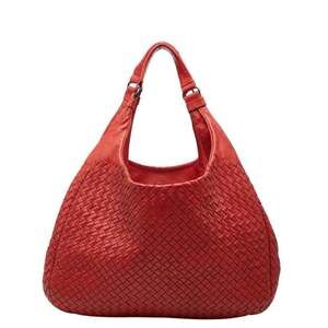 BOTTEGA VENETA Red Leather Intrecciato Shoulder Bag